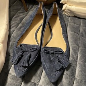 Navy Suede Tassel Flats